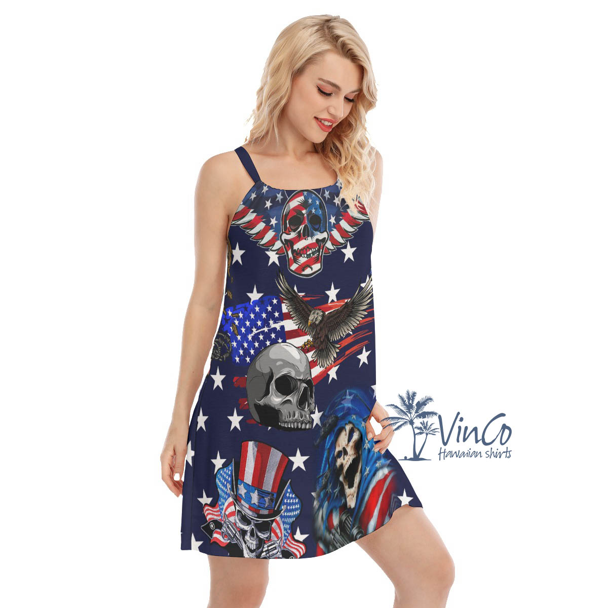 Patriotic Skull American Eagle Hawaiian Dresses For Women