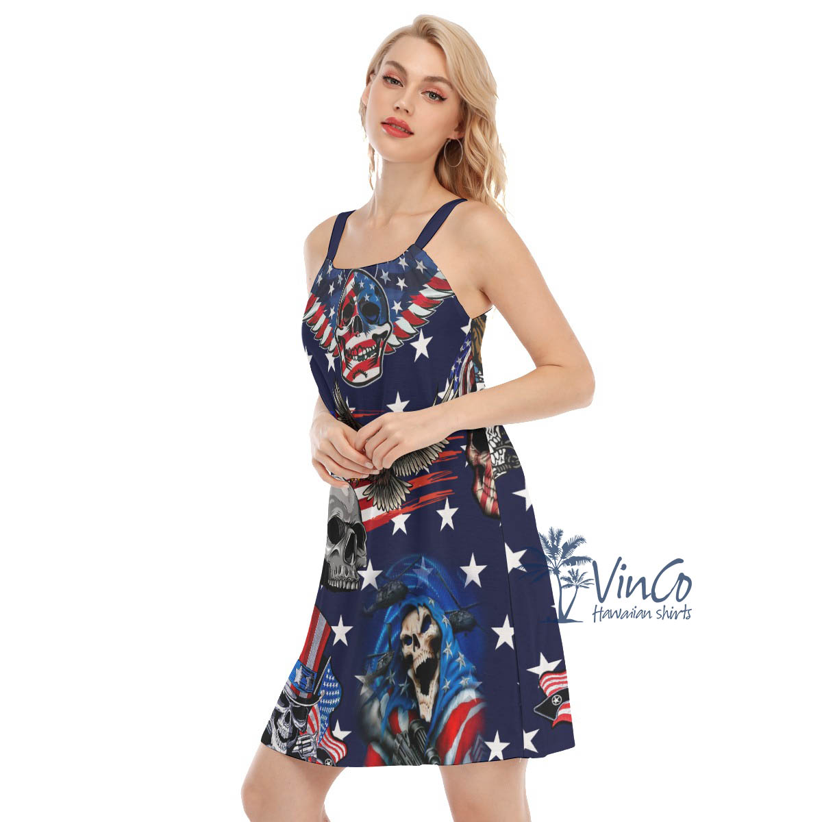 Patriotic Skull American Eagle Hawaiian Dresses For Women