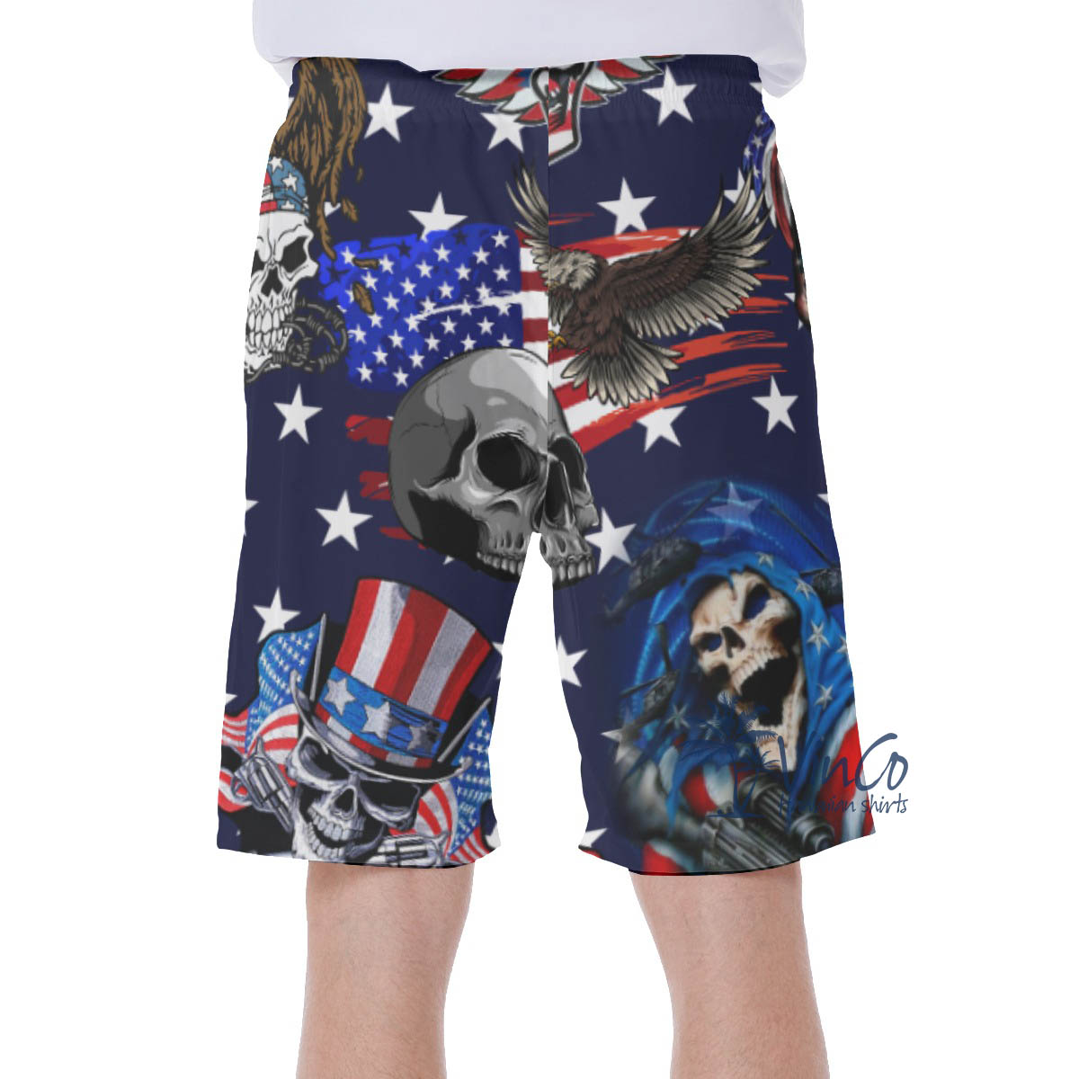 American Eagle Skull Patriotic Hawaiian Swim Trunks For Men