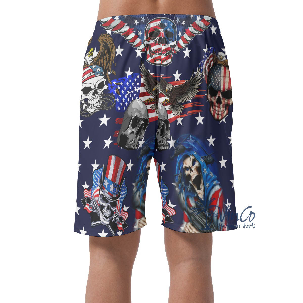 Funny Skull 4th Of July Hawaiian Beach Shorts For Men