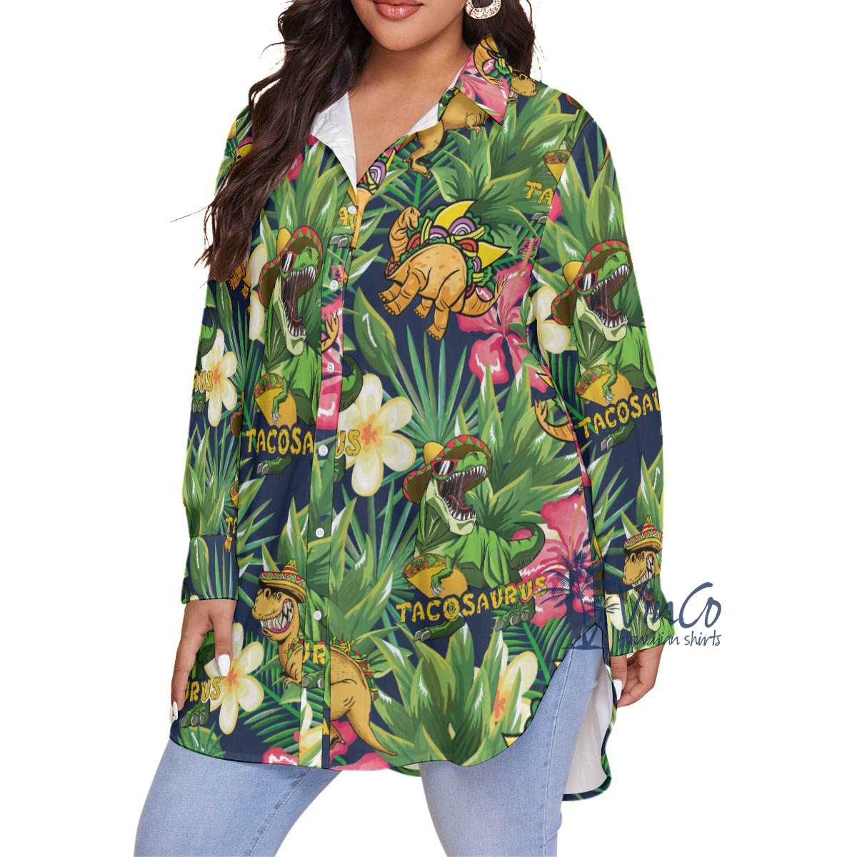 Tropical Taco Dinosaur Plus Size Hawaiian Shirt For Women