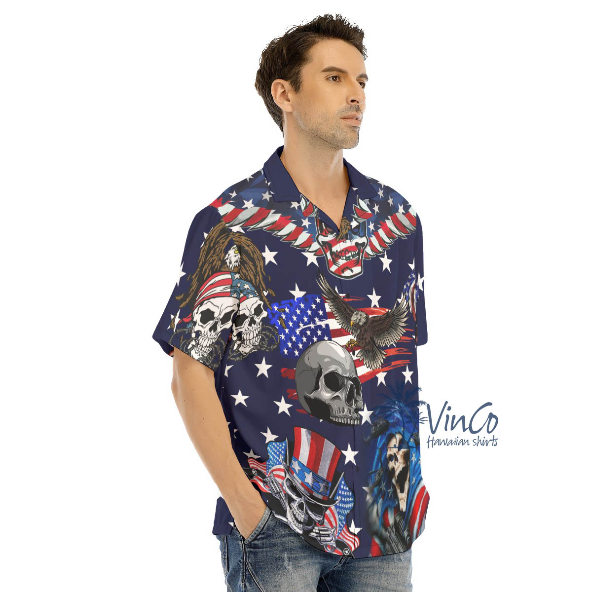 Patriotic Skull American Eagle Hawaiian Shirt