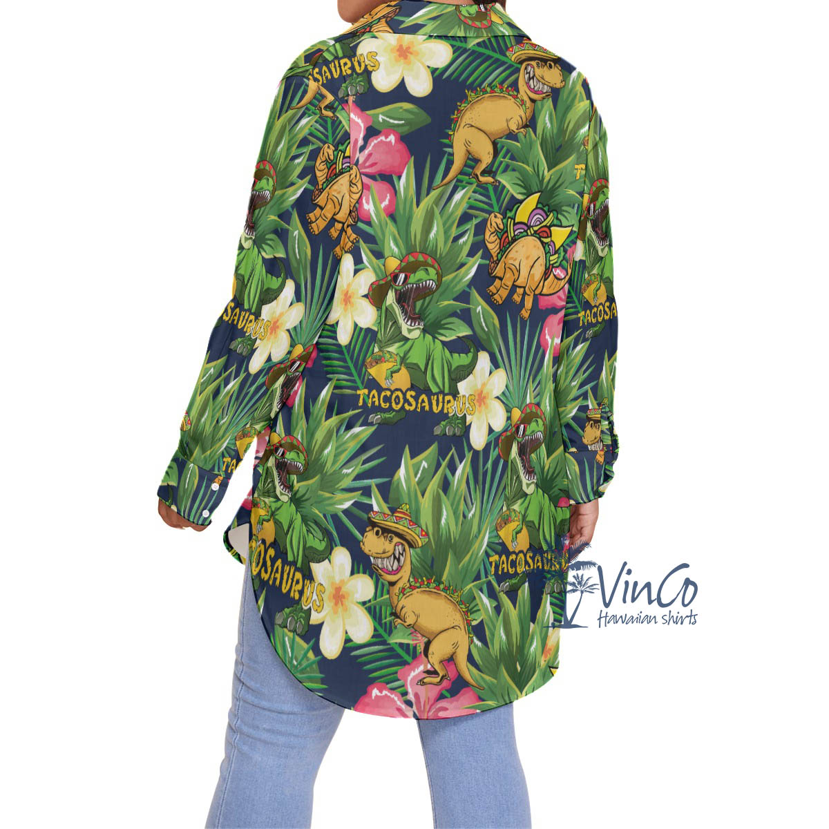Tropical Taco Dinosaur Plus Size Hawaiian Shirt For Women