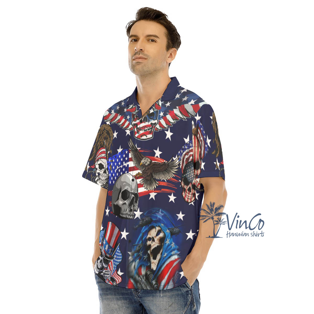Patriotic Skull American Eagle Hawaiian Shirt