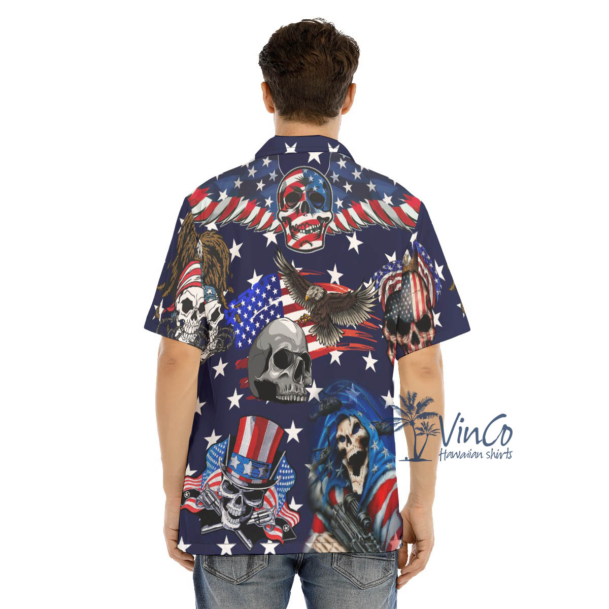 Patriotic Skull American Eagle Hawaiian Shirt