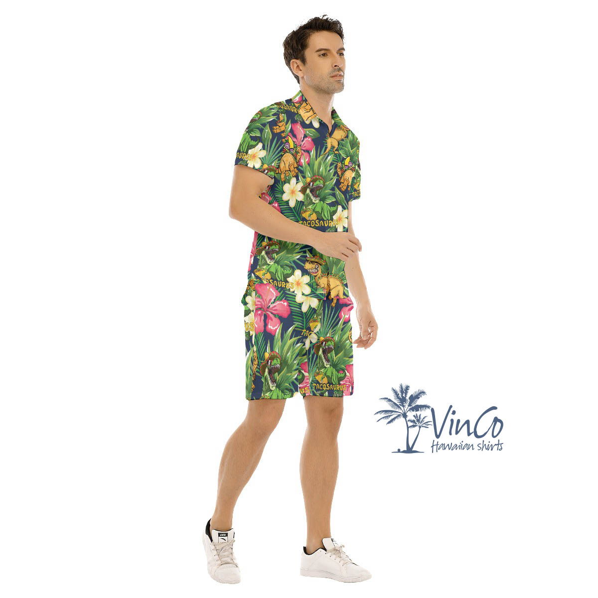 Set Tacosaurus Tropical Hawaiian Shirt And Matching Shorts For Men