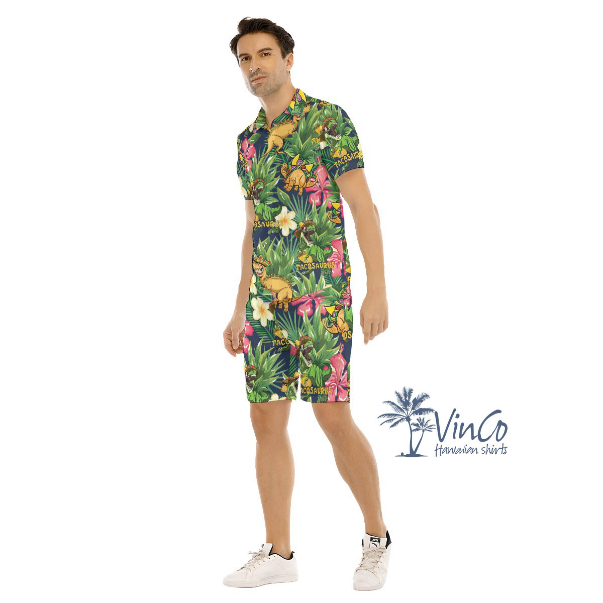 Set Tacosaurus Tropical Hawaiian Shirt And Matching Shorts For Men