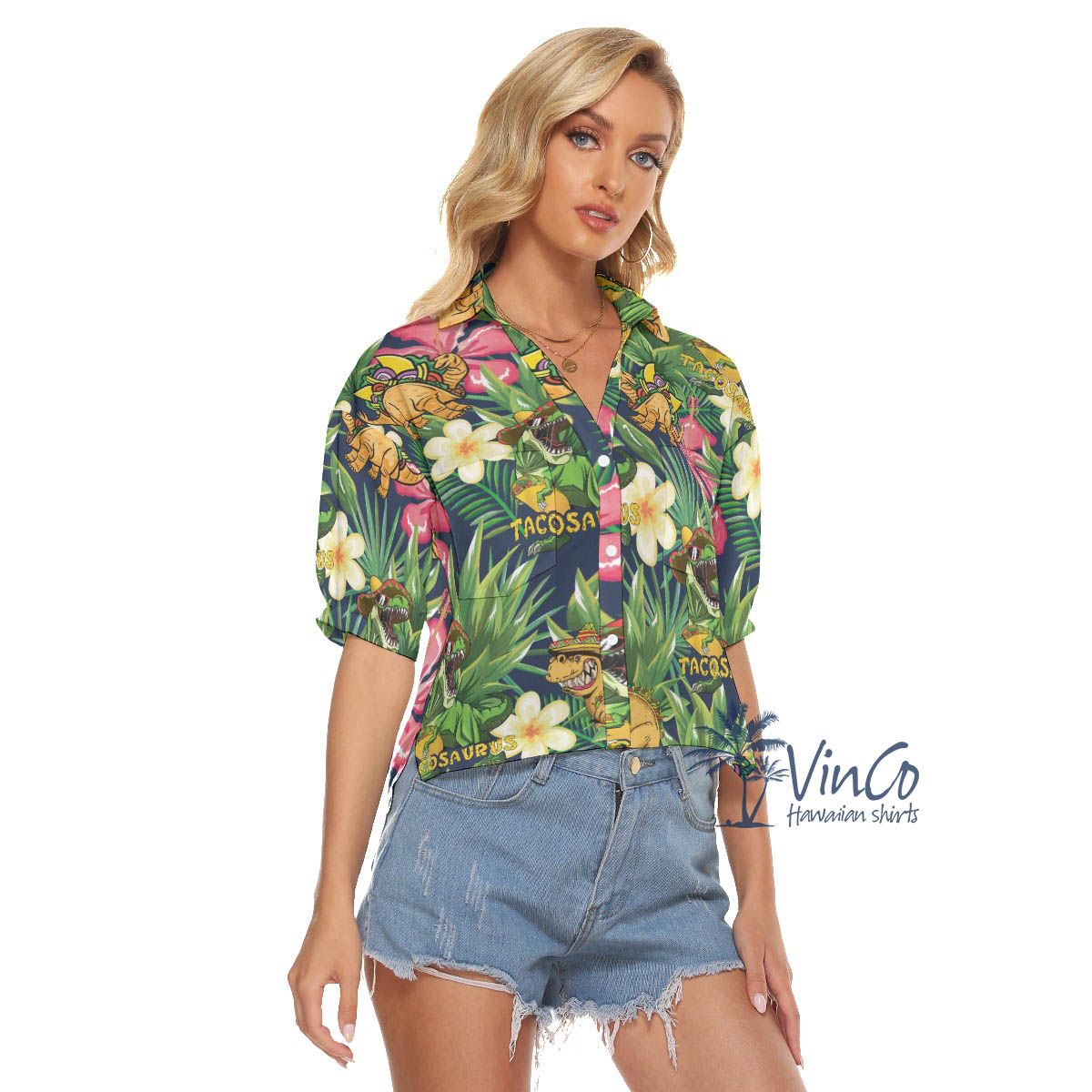 Funny Tacosaurus Tropical Aloha Crop Top Shirt