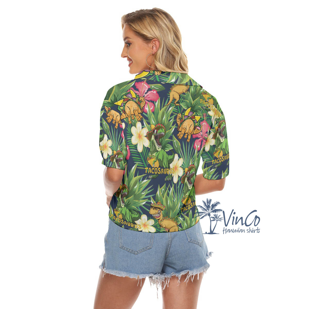 Funny Tacosaurus Tropical Aloha Crop Top Shirt