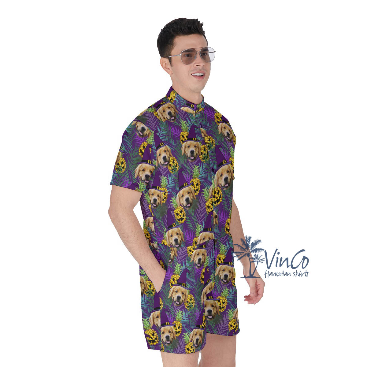 Custom Dog Photo Halloween Hawaiian Romper For Men