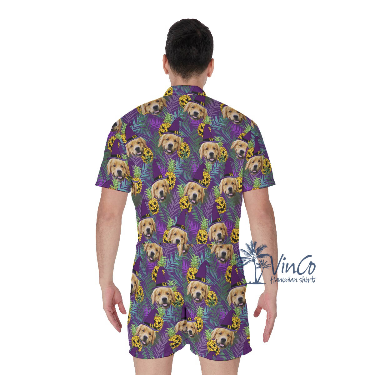 Custom Dog Photo Halloween Hawaiian Romper For Men
