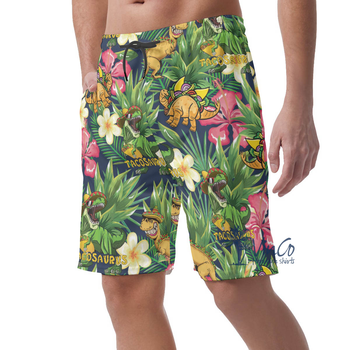 Funny Tacosaurus Tropical Hawaiian Beach Shorts For Men