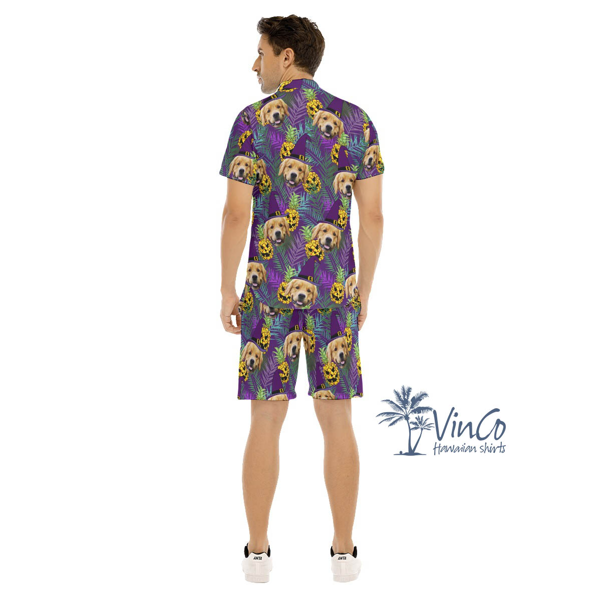 Custom Face Dog Halloween Aloha Shirt Set For Men