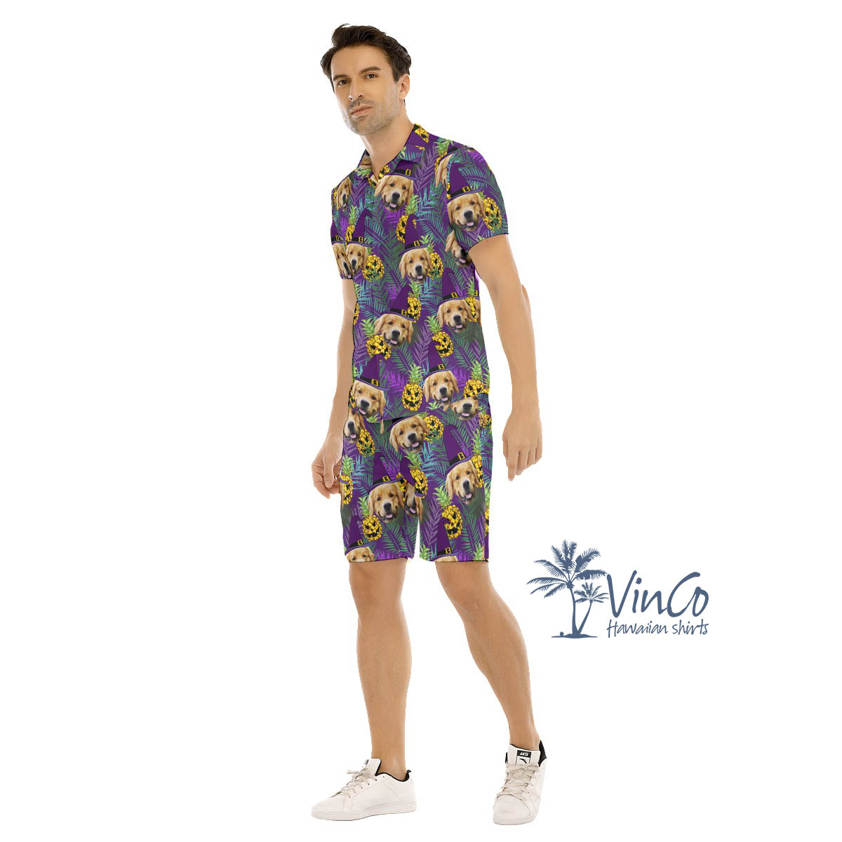 Custom Face Dog Halloween Aloha Shirt Set For Men