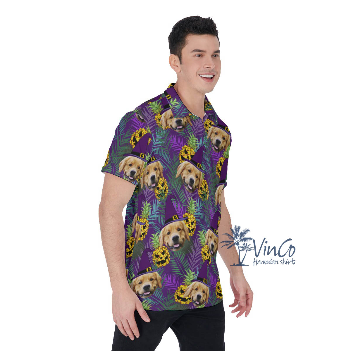 Custom Pet Face Halloween Hawaiian Polo Shirt For Men