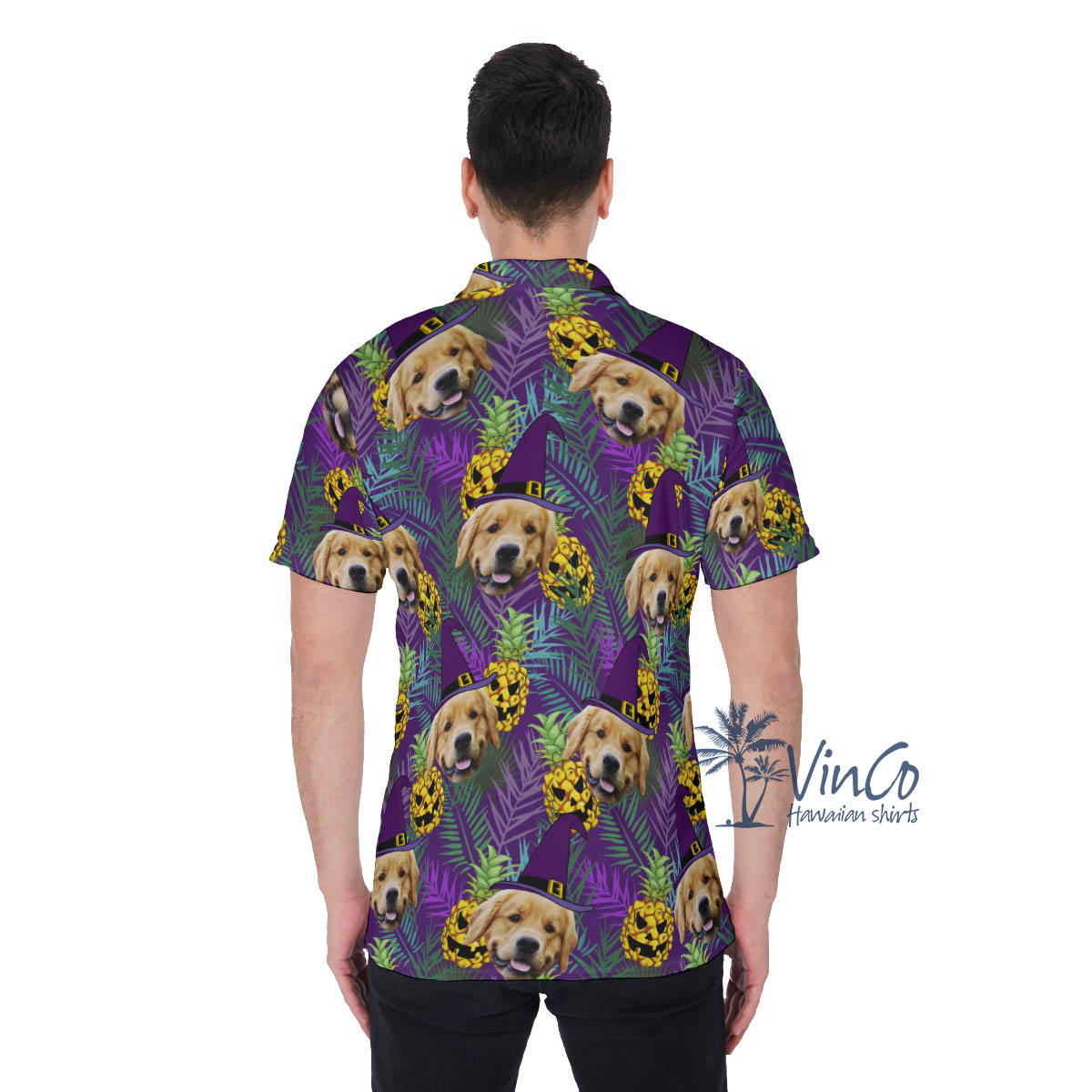 Custom Pet Face Halloween Hawaiian Polo Shirt For Men