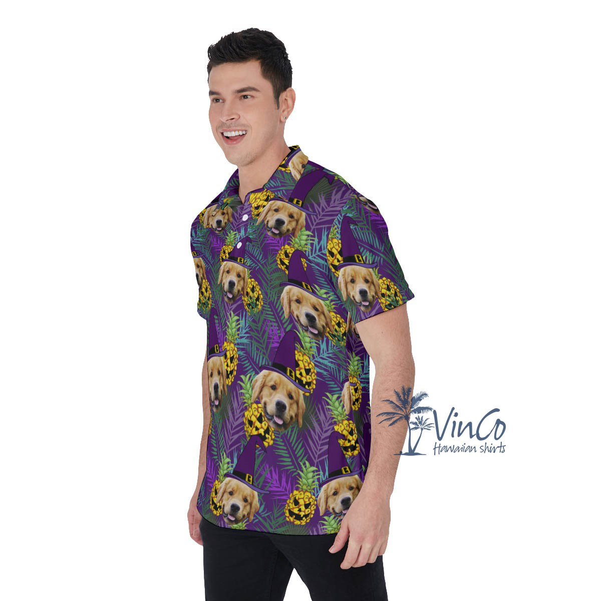 Custom Pet Face Halloween Hawaiian Polo Shirt For Men