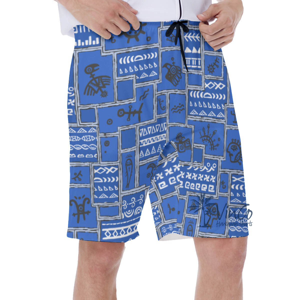 Ethnic Style Vintage Navy Hawaiian Swim Trunks For Men