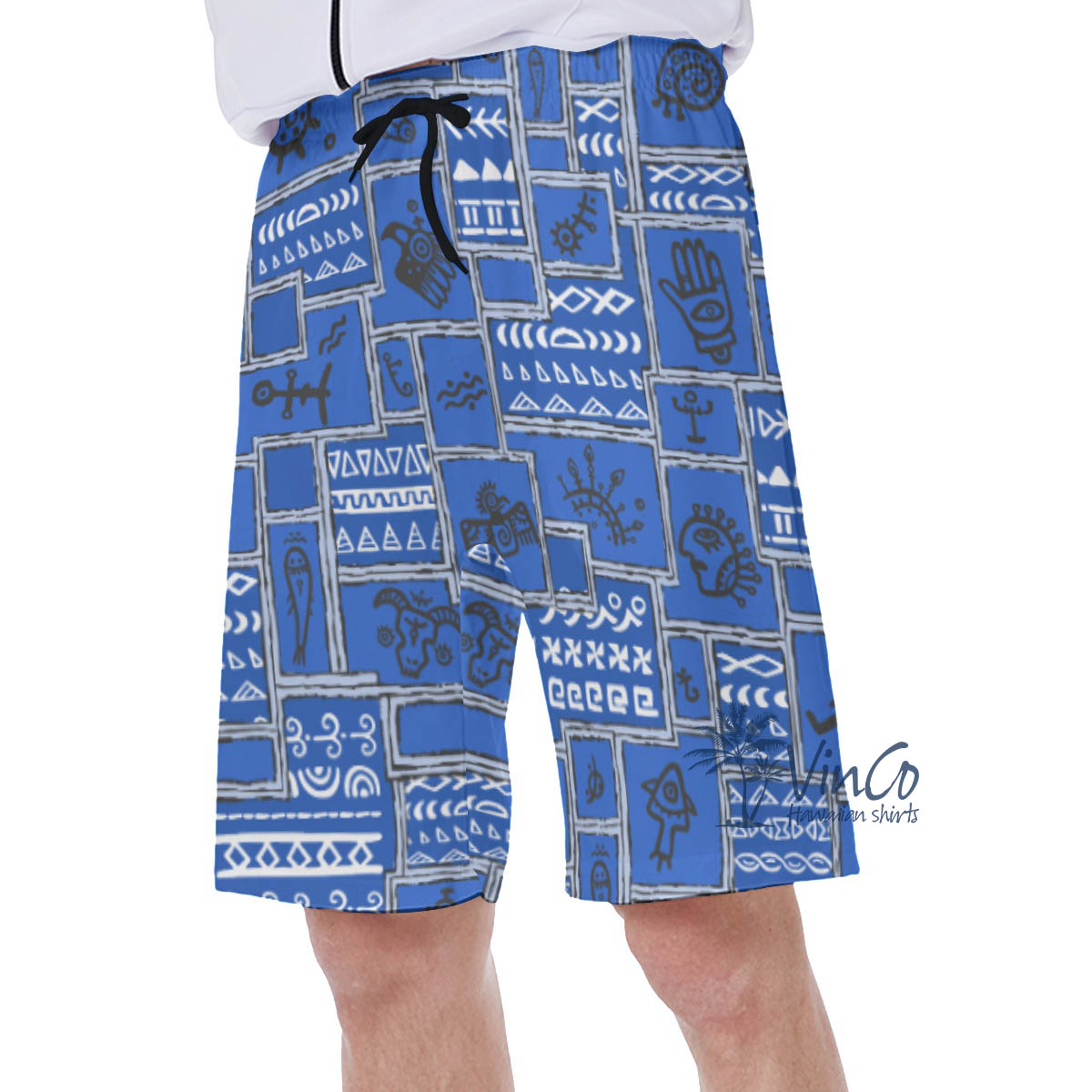 Ethnic Style Vintage Navy Hawaiian Swim Trunks For Men