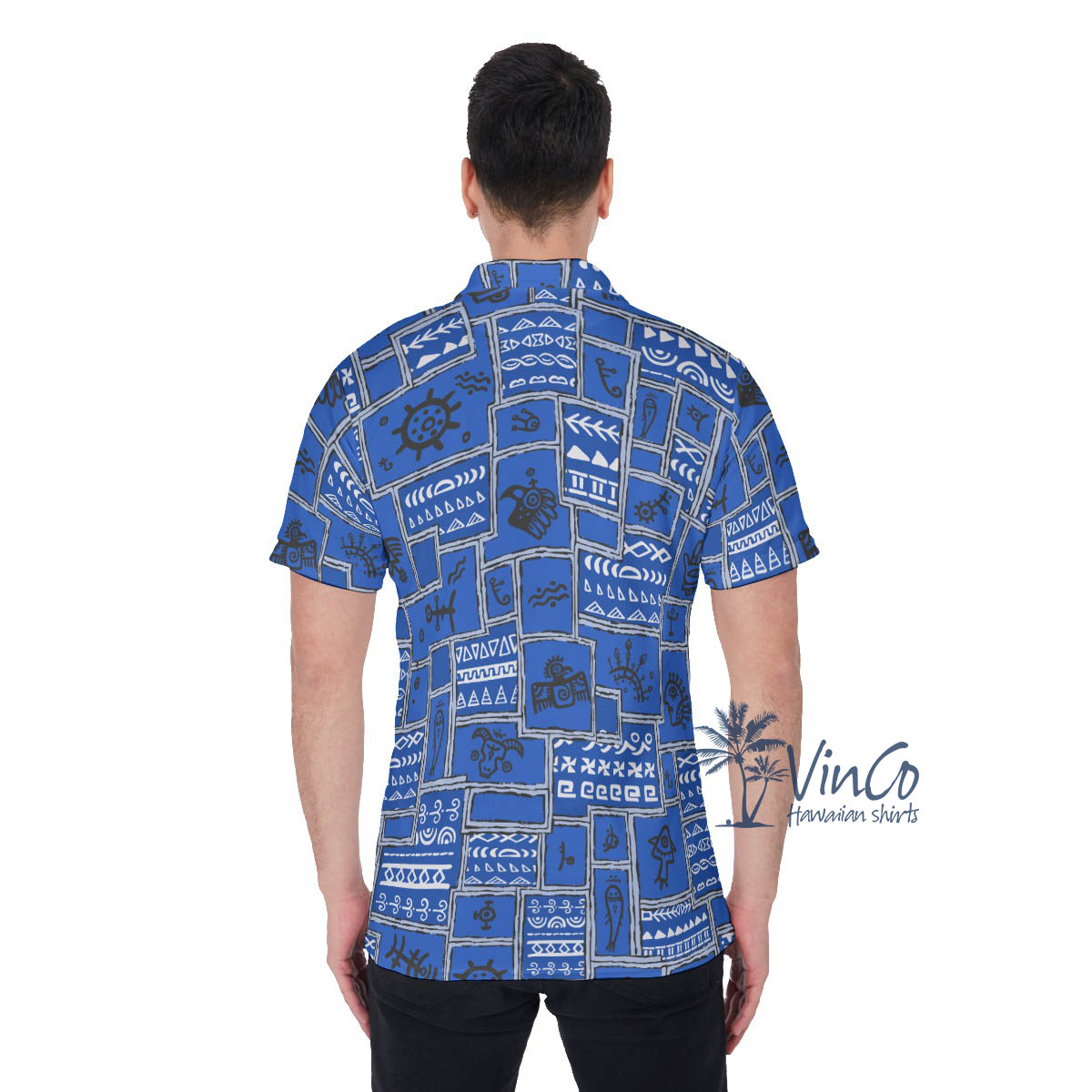 Ethnic Style Navy Vintage Hawaiian Polo Shirt For Men