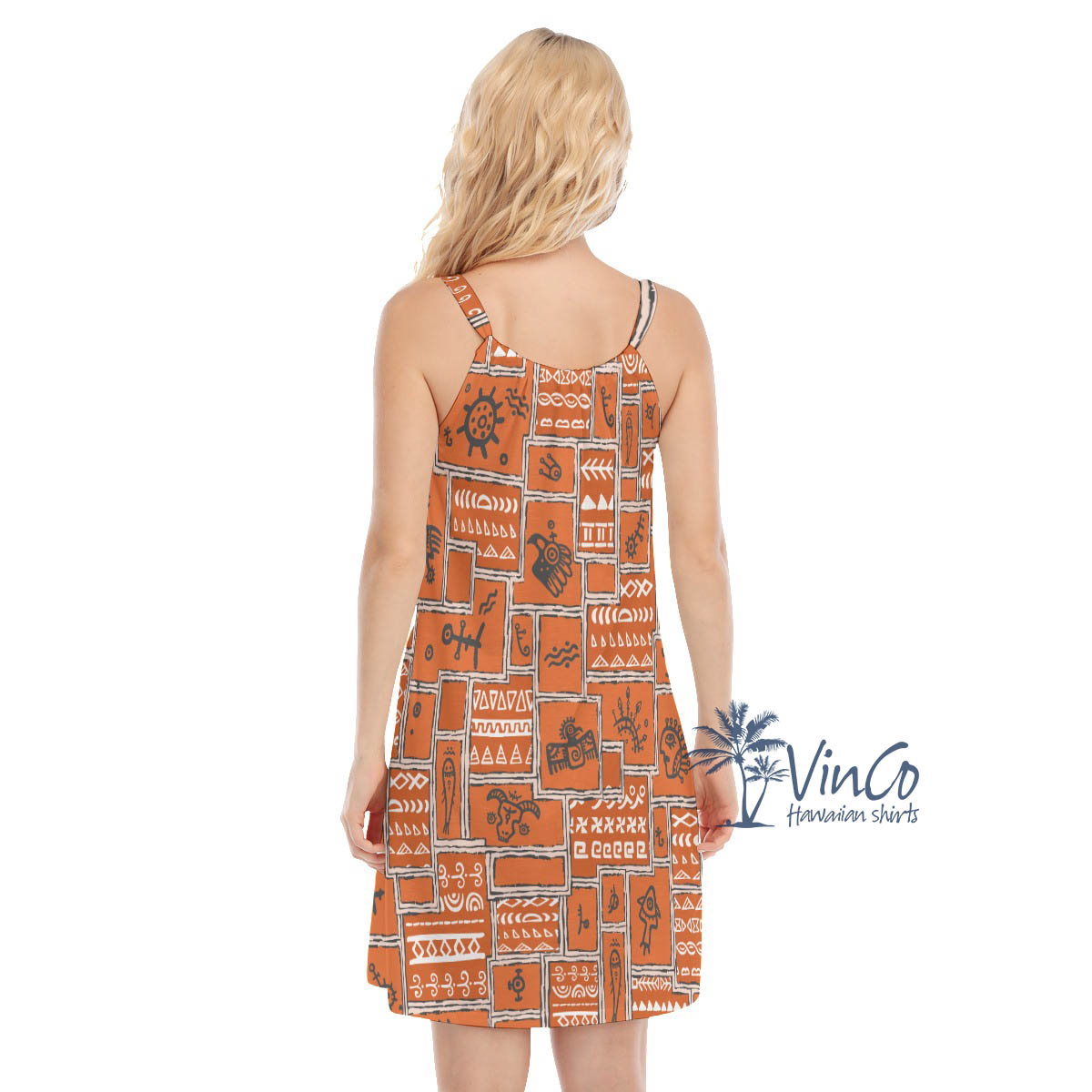 Orange Vintage Aloha Cami Dress With Ethnic Style
