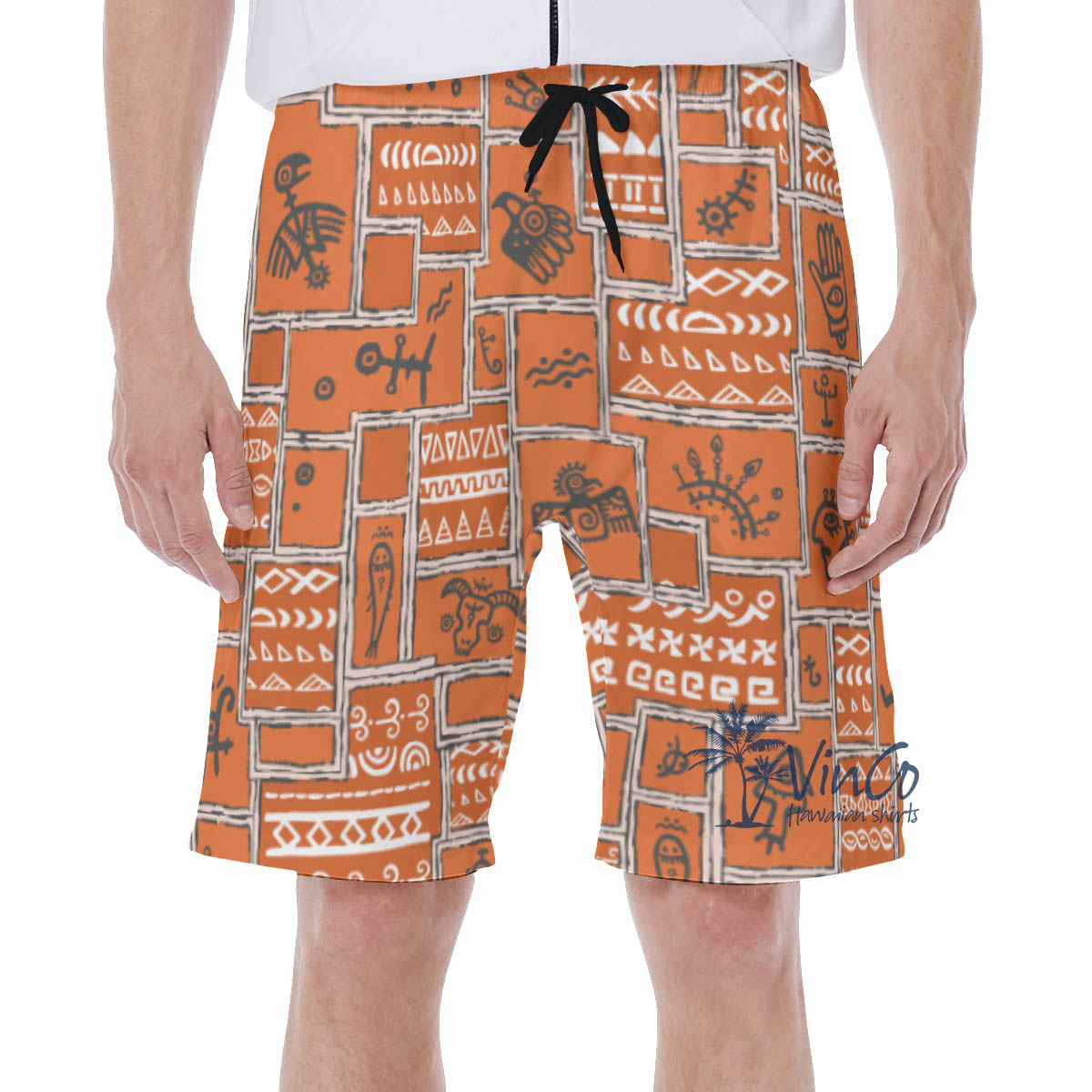 Orange Vintage Hawaiian Swim Trunks With Ethnic Style - variant image 1