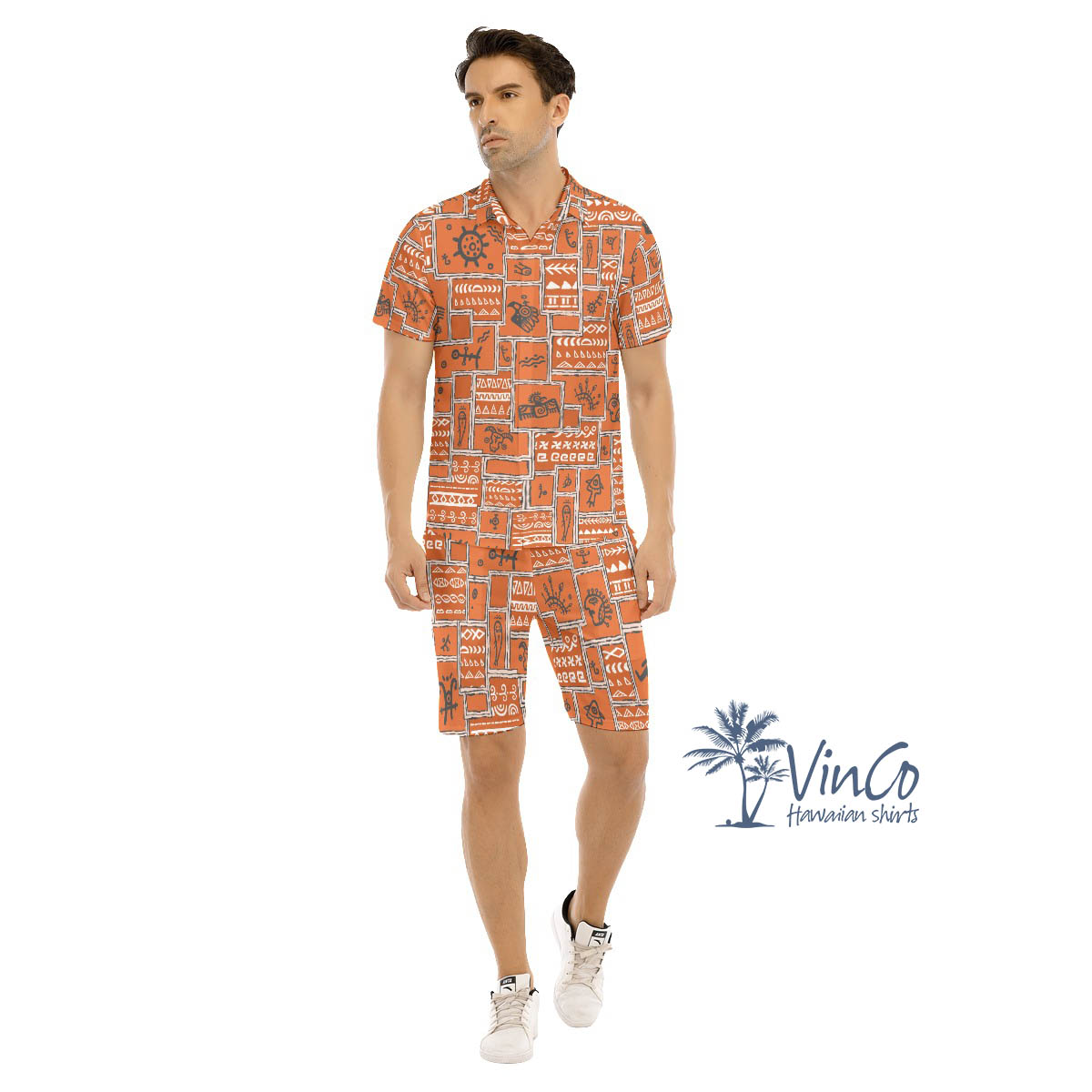 Set Vintage Ethnic Style Hawaiian Shirt And Matching Shorts For Men - variant image 1