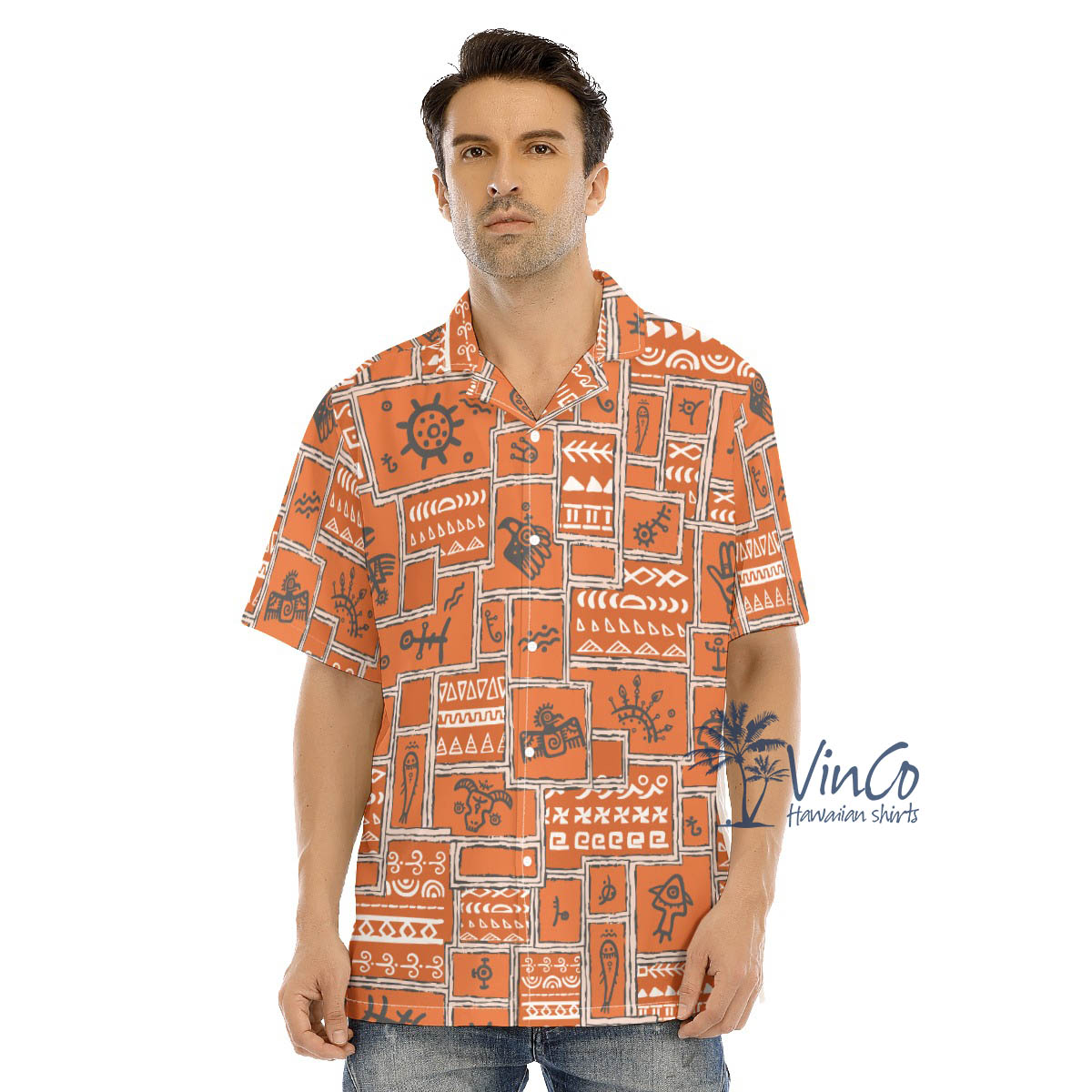 Ethnic Style Vintage Orange Hawaiian Shirt - variant image 1