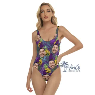Funny Custom Face Halloween Hawaiian Swimsuit For Women