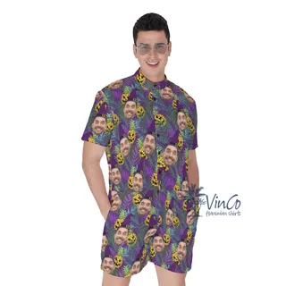 Custom Face Witch Halloween Tropical Romper For Men