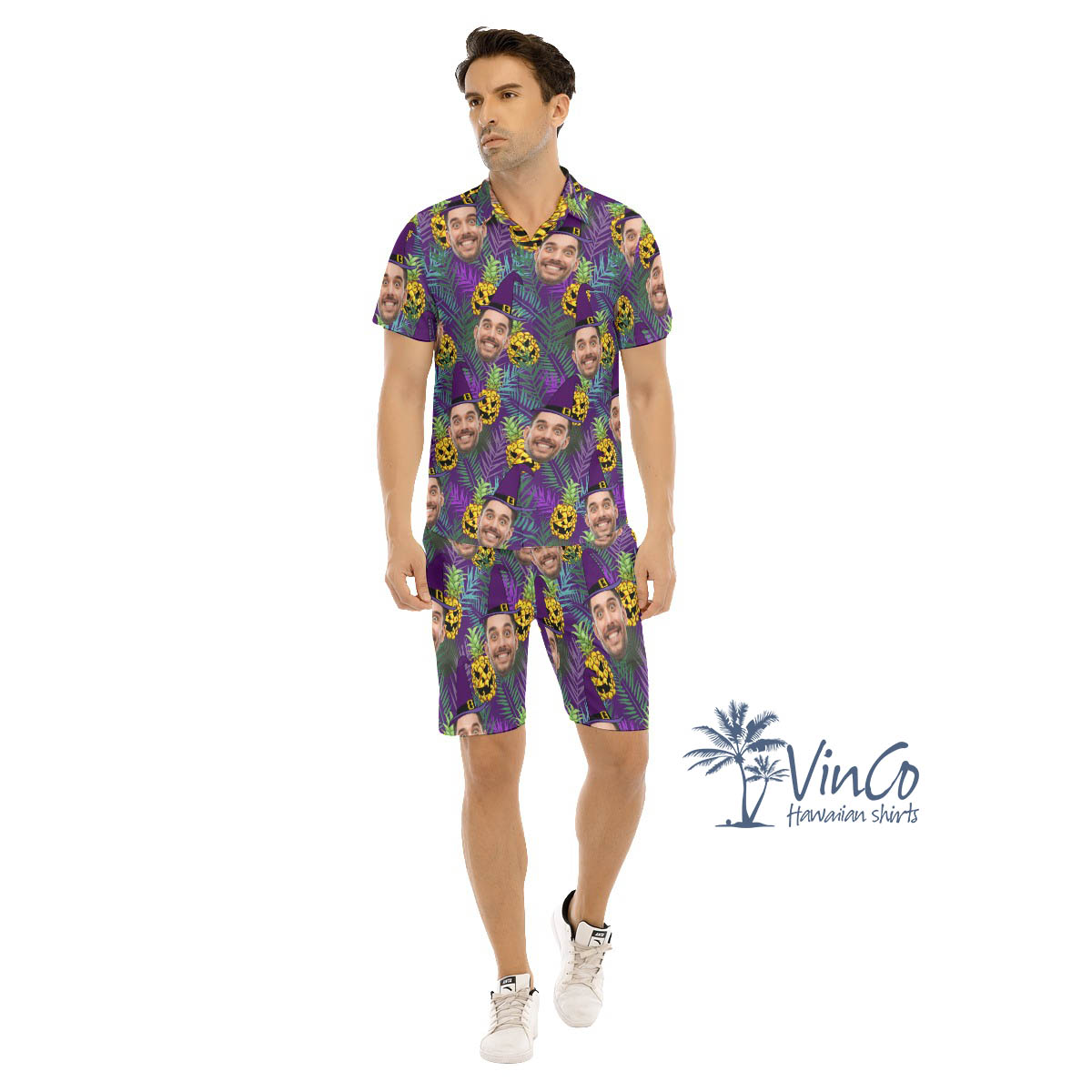 Personalize Face Photo Halloween Hawaiian Shirt Set For Men - variant image 1