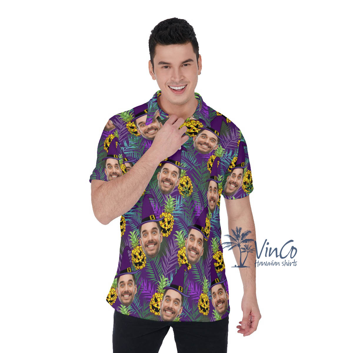 Custom Face Halloween Hawaiian Polo Shirt For Men - variant image 1
