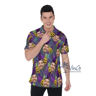 Custom Face Halloween Hawaiian Polo Shirt For Men