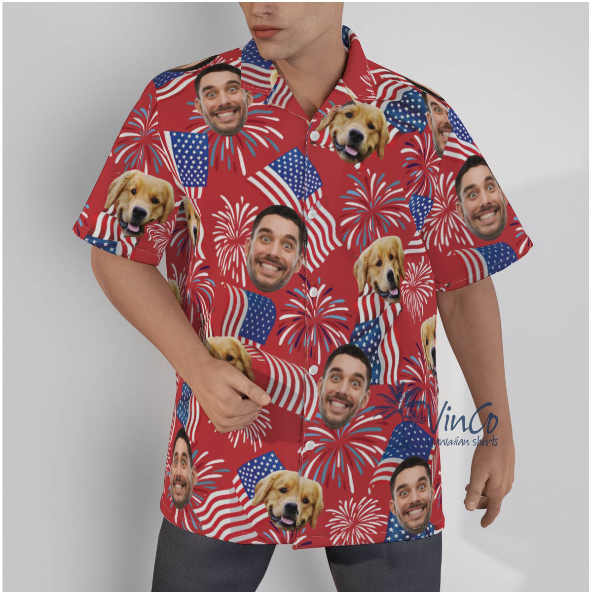 Custom 2 Faces American Flag Hawaiian Shirt For Holiday - variant image 1