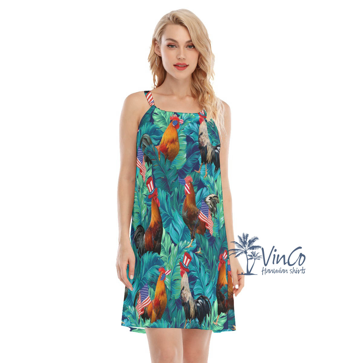 Funny Chicken With American Hat Women's Hawaiian Dress - variant image 1