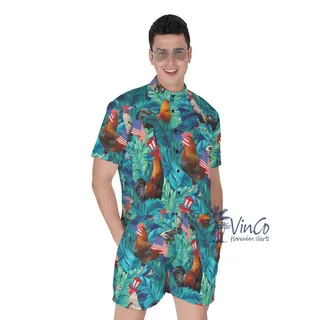Funny Chicken 4th Of July Tropical Hawaiian Romper For Men
