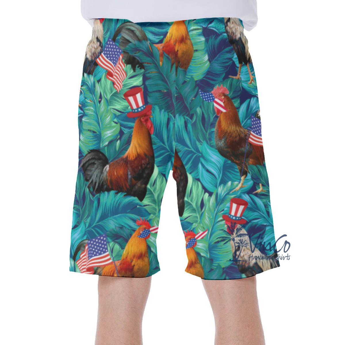 Tropical 4th Of July Chicken Hawaiian Swim Trunks For Men - variant image 1