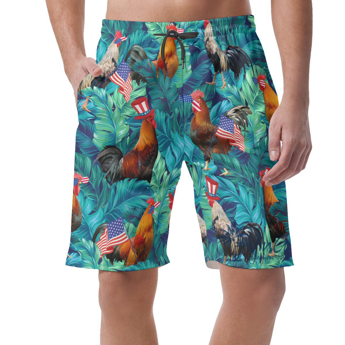 Funny Chicken With American Hat Patriotic Hawaiian Beach Shorts For Men - variant image 1