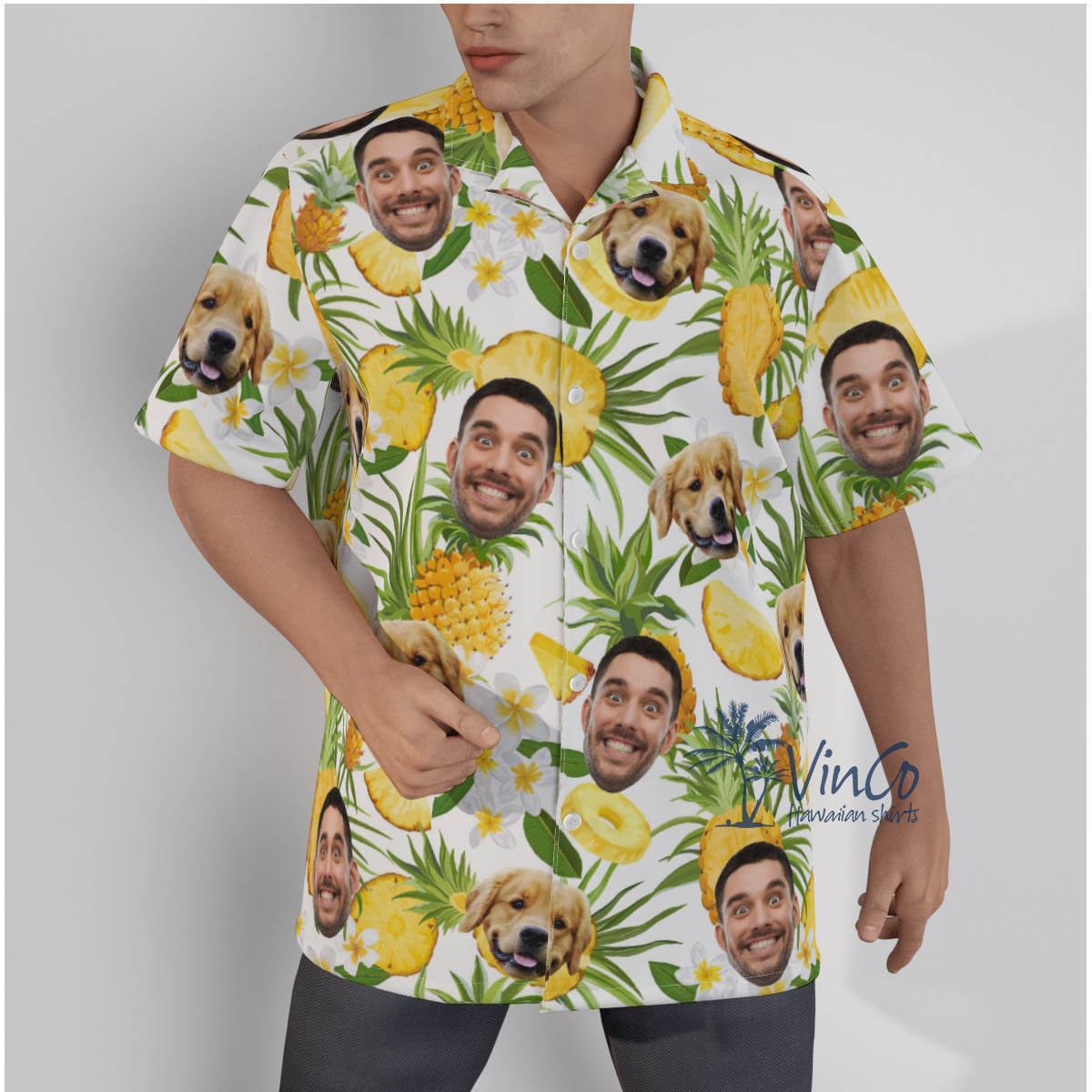 Custom Couple Faces Pineapple Tropical Shirt - variant image 1