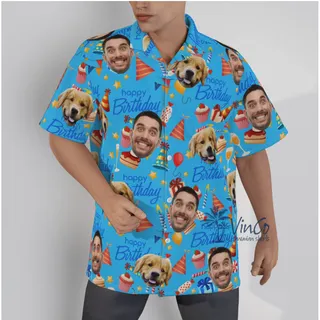 Personalize Happy Birthday Hawaiian Shirt With Multiple Faces
