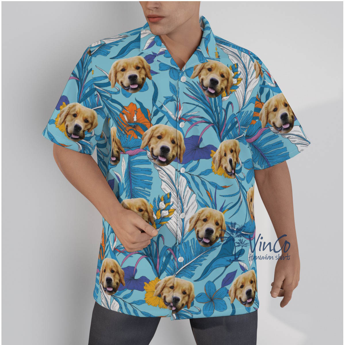 Blue Custom Hawaiian Shirt With Dog Face For Men - variant image 1