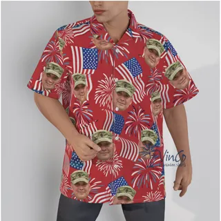 Custom Face Military 4th Of July Independence Day Hawaiian Shirt
