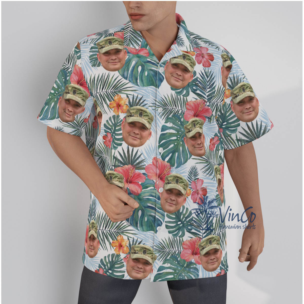 Custom Face Military Hawaiian Button Shirt For Men - variant image 1