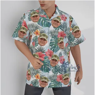 Custom Face Military Hawaiian Button Shirt For Men