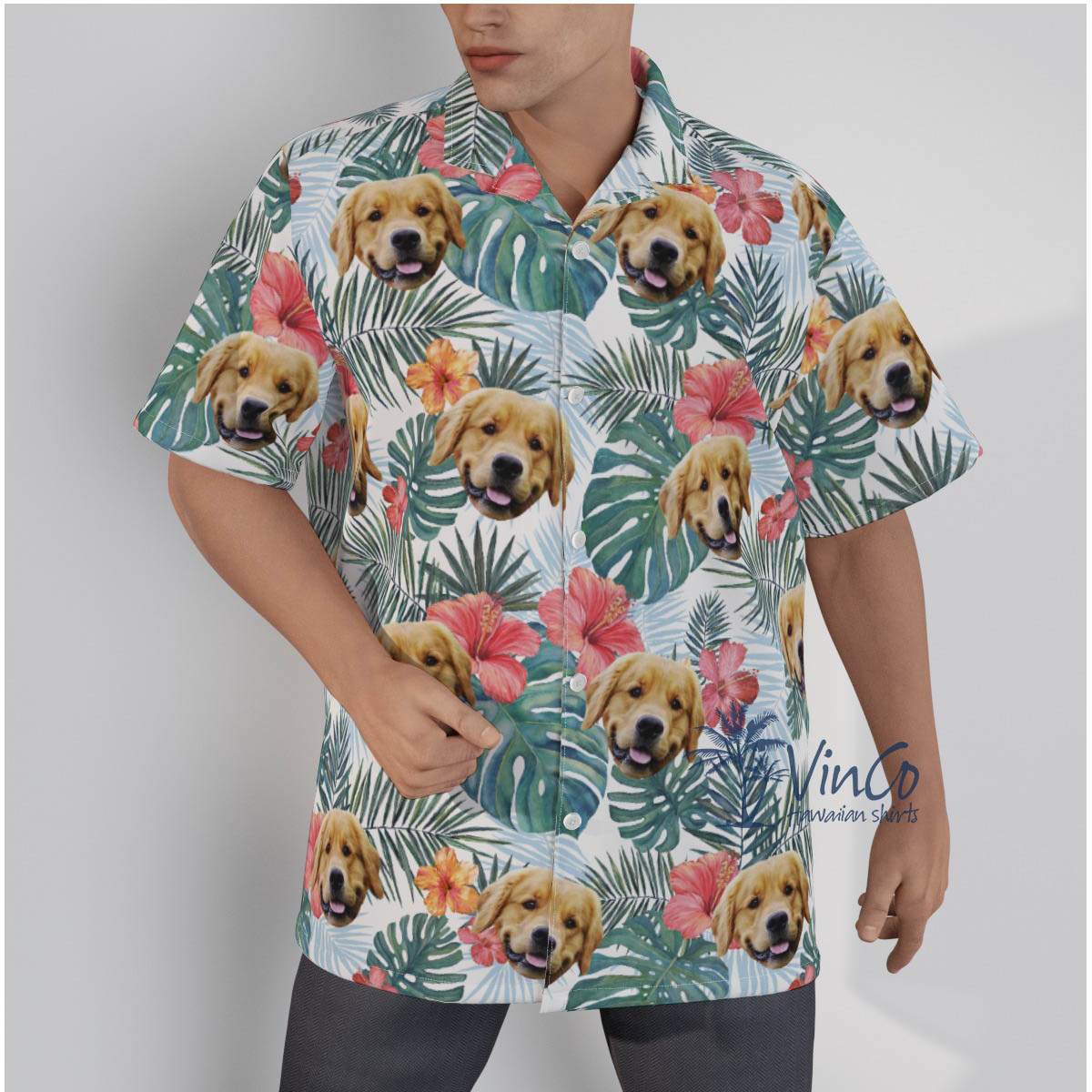Floral Personalize Dog Face Hawaiian Shirt For Men - variant image 1