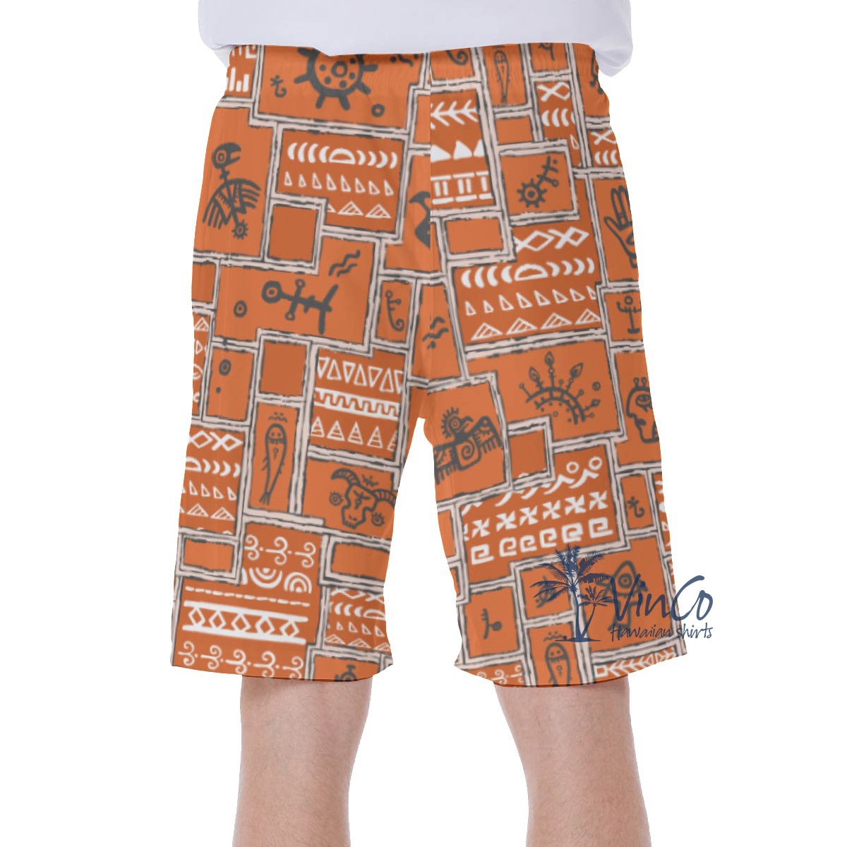 Orange Vintage Hawaiian Swim Trunks With Ethnic Style