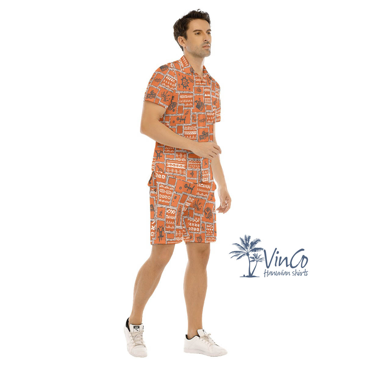Set Vintage Ethnic Style Hawaiian Shirt And Matching Shorts For Men