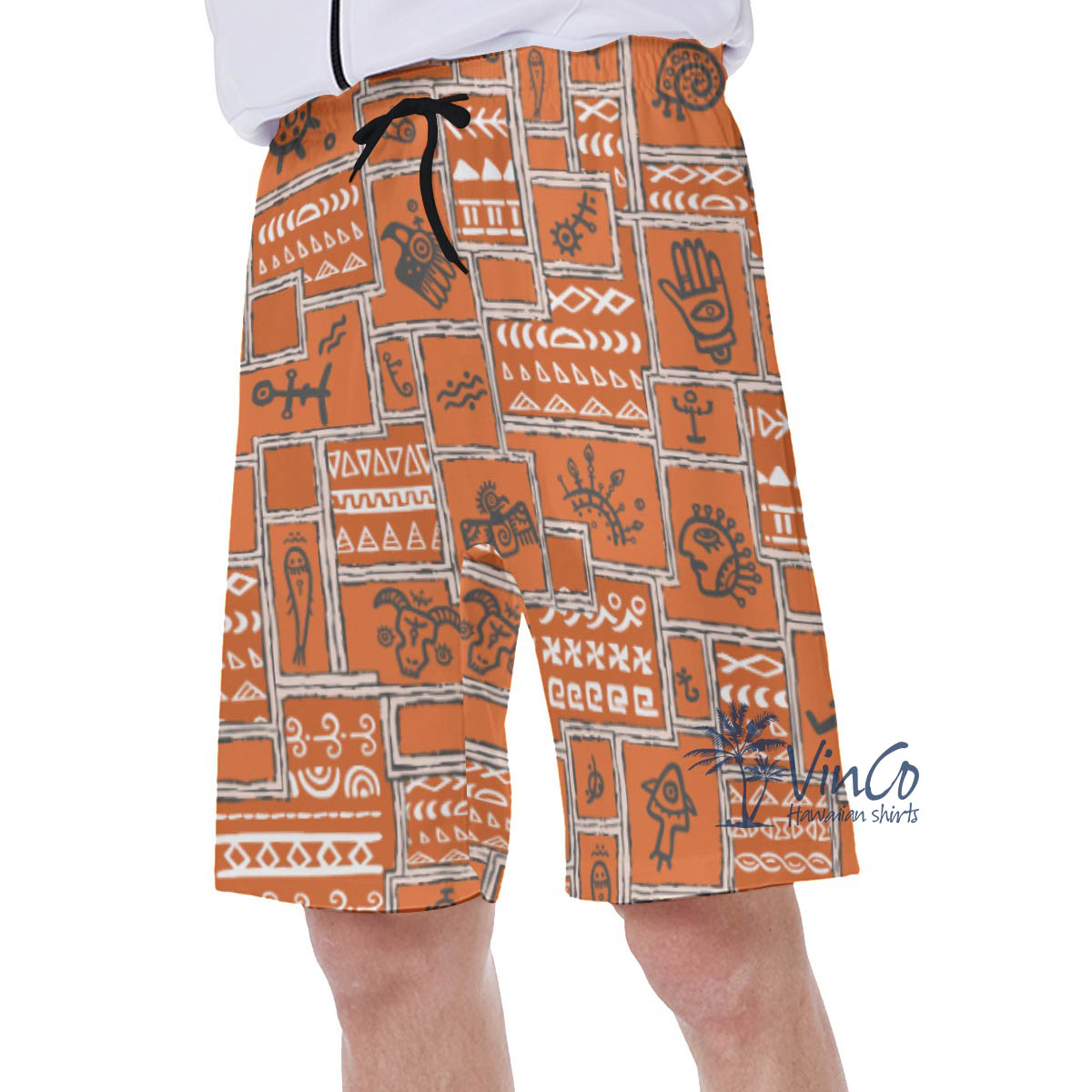 Orange Vintage Hawaiian Swim Trunks With Ethnic Style