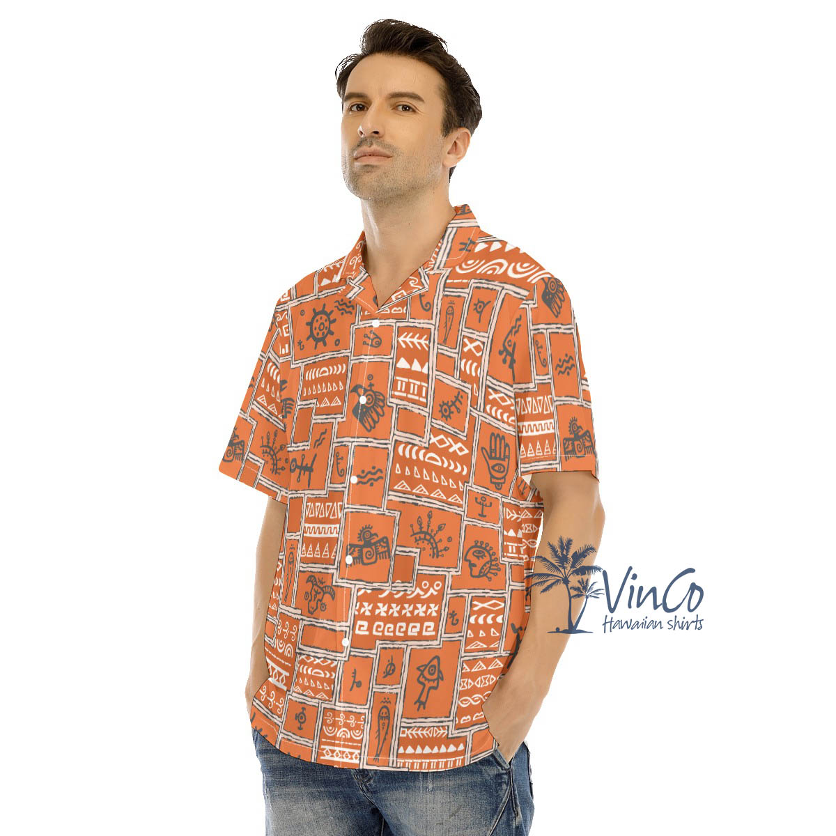 Ethnic Style Vintage Orange Hawaiian Shirt