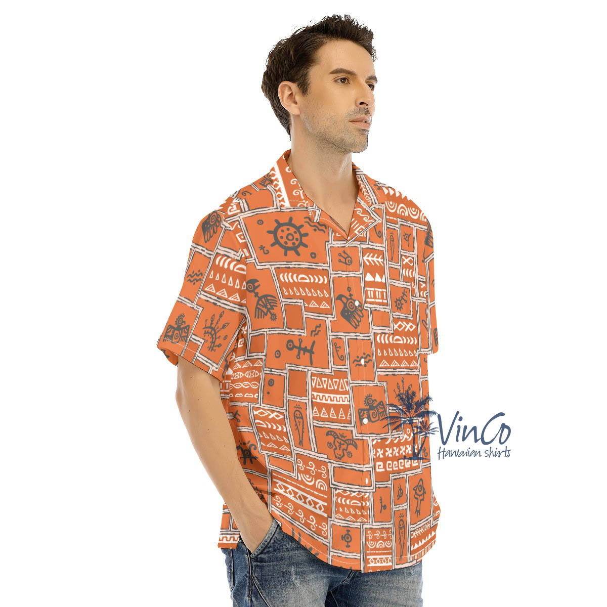 Ethnic Style Vintage Orange Hawaiian Shirt